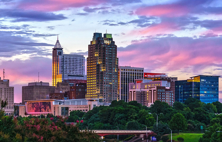 Raleigh, NC skyline at dusk